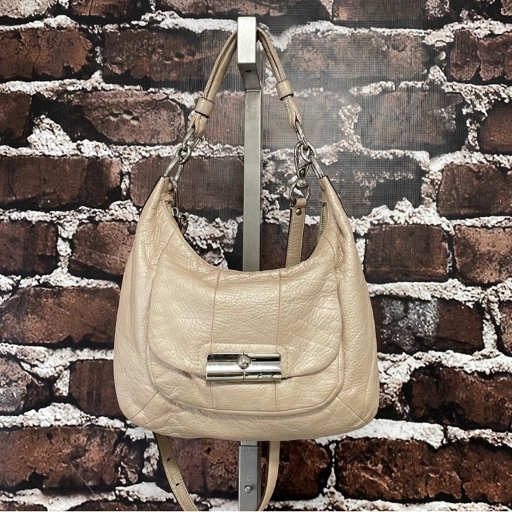 Coach Purse Bag Kristin Pebbled Leather Champagne Crossbody - Picture 4 of 13